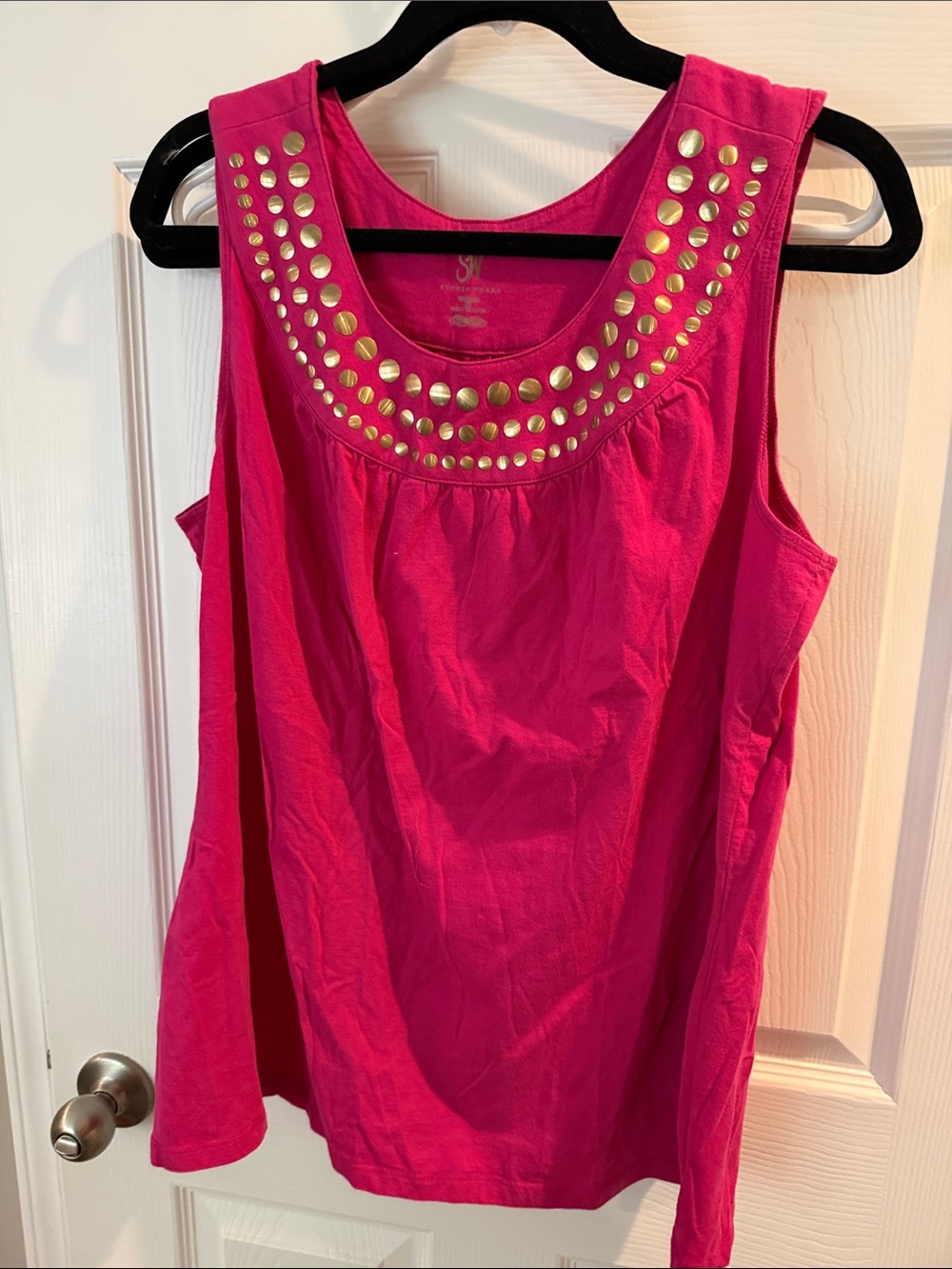 Studded Scoop Neck Tank Top in Hot Pink